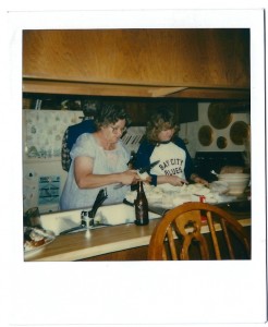 Granny and my mom baking pies for Thanksgiving. I took this photo with my treasured Polaroid camera when I was about 10.