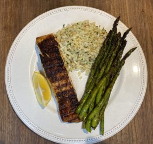 Whole 30 day 2, Grilled Salmon and Asparagus with Cauliflower Rice
