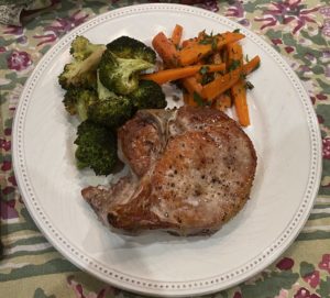 Whole 30 Day 3, Pan Roasted Pork Chops with Roasted Carrots and Broccoli