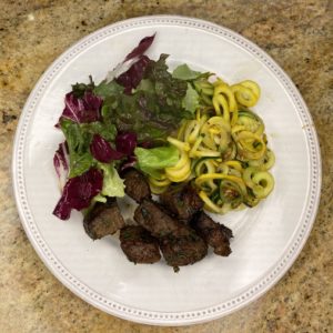 Whole 30 Day 15, Garlic Butter Steak with Zoodles and Simple Salad