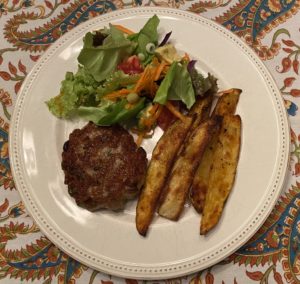Whole 30 Day 19: Turkey Burgers, Seasoned Oven Wedge Fries, and Mixed Green Salad